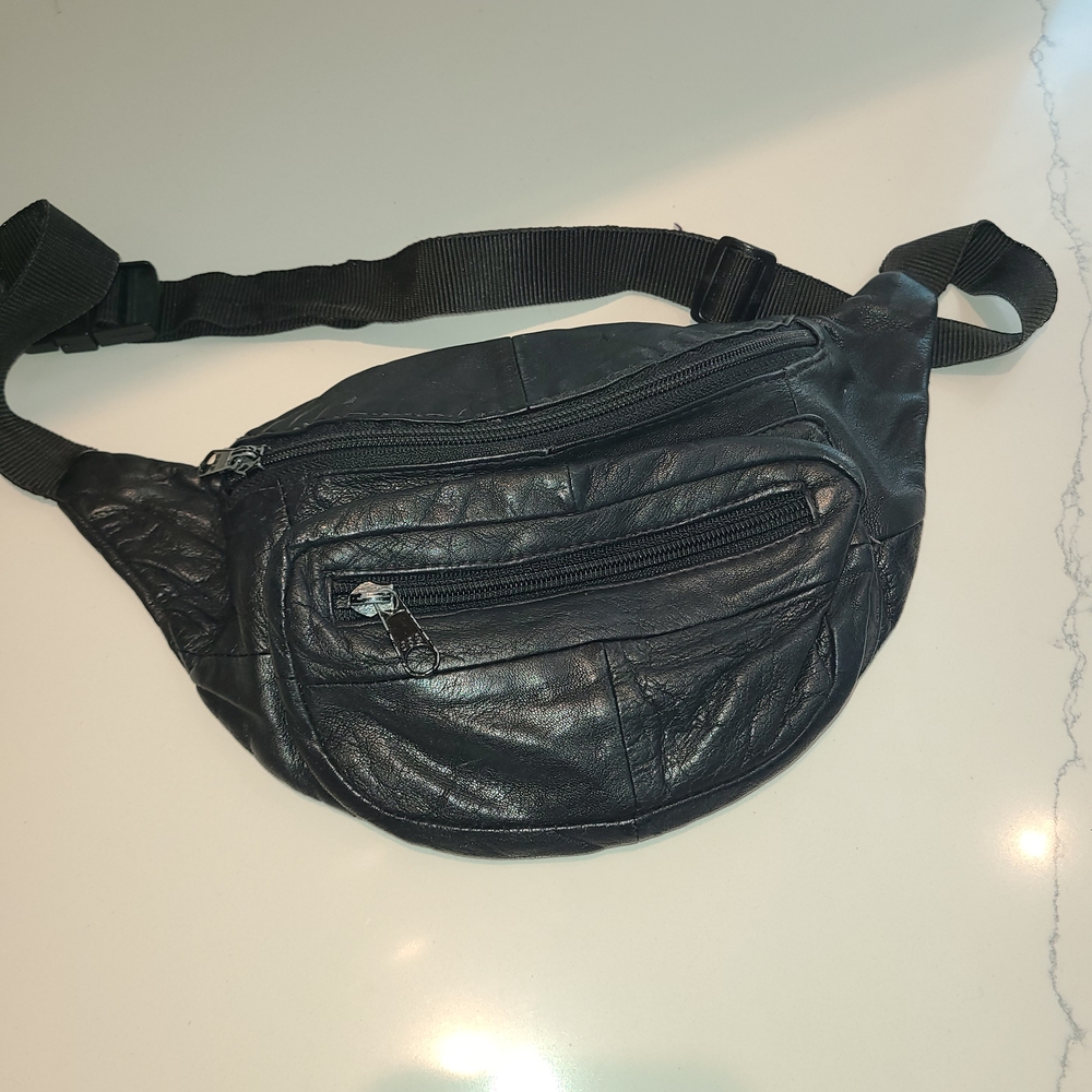 Sleek Black Leather Belt Bag